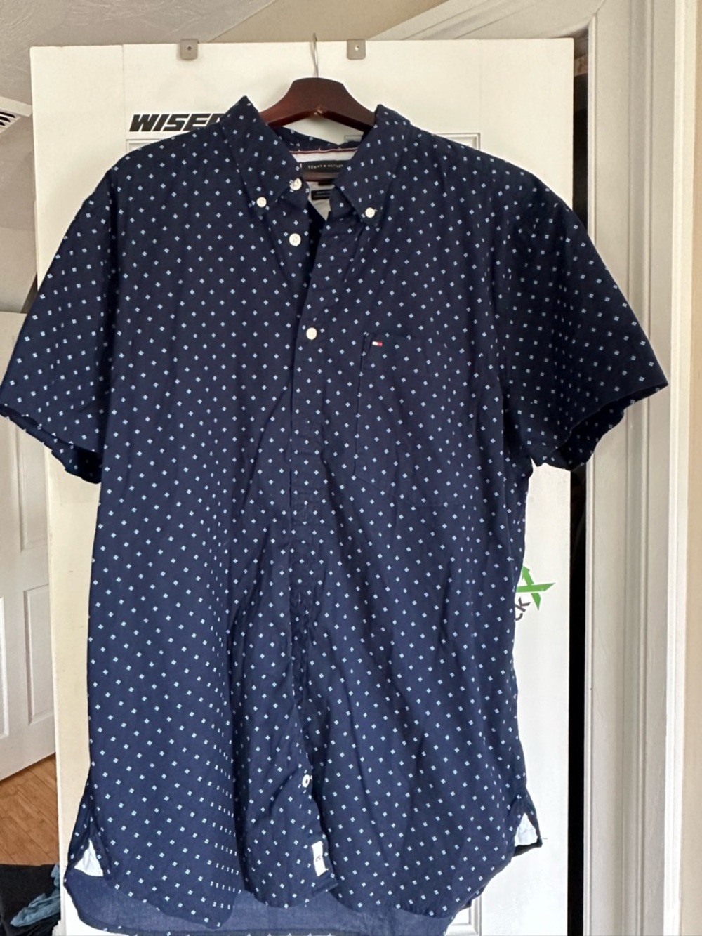 Tommy Hilfiger Navy Short-Sleeve Dot-Print Button-Down Shirt